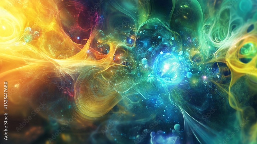 Abstract nebula of light with swirls and spheres in vibrant colors and cosmic details Abstract nebula of light with swirls and spheres in vibrant colors and cosmic details