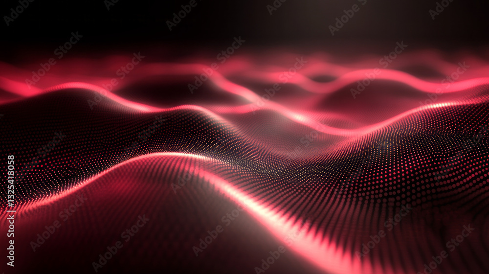 Abstract Dark Red Digital Terrain with Glowing Dots and Smooth Textured Waves Abstract Dark Red Digital Terrain with Glowing Dots and Smooth Textured Waves