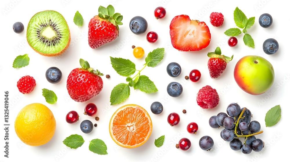 Different fruits and berries isolated on white Different fruits and berries isolated on white
