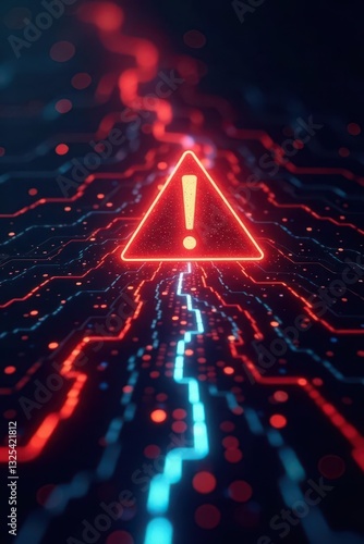 Abstract digital data stream with warning sign, virus, technology, alert