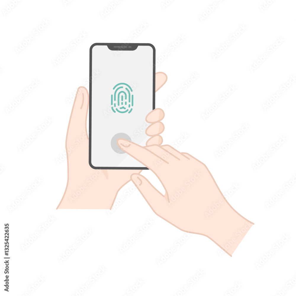 スマホで指紋認証をするイラスト・アイコン (フラットデザイン) スマホで指紋認証をするイラスト・アイコン (フラットデザイン)