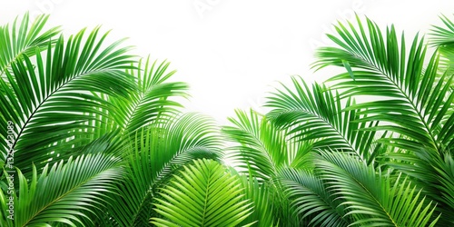 Lush green tropical palm leaves on a white background, tropical, palm, leaves, foliage, green, lush, vibrant, exotic
