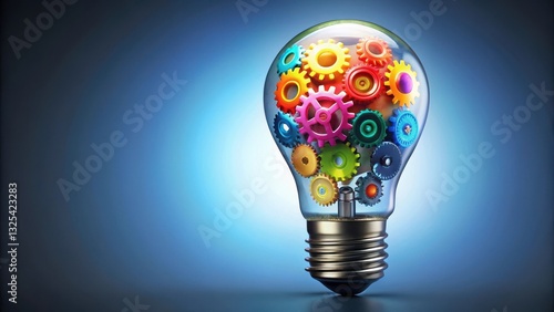 Vibrant lightbulb with colorful gears inside ,  technology, innovation, creativity, invention, engineering, energy, power