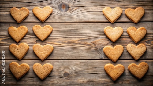 Heart-shaped cookies arranged on a rustic wooden table, heart, cookies, sweet, dessert, love, romantic, Valentine's Day