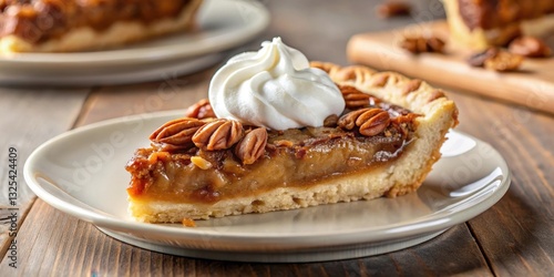 Delicious pecan pie slice topped with fluffy whipped cream, pecan pie, dessert, sweet, slice, pastry, delicious, cream