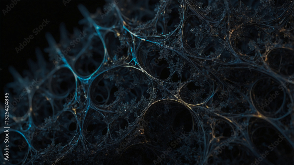 Naklejka premium Abstract web-like structure with glowing blue fractal details