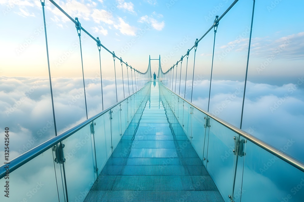 Obraz premium Majestic Glass Bridge Suspended Above a Sea of Clouds Offering Breathtaking Views and a Sense of Adventure