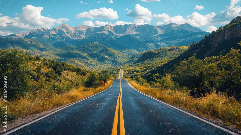 Naklejka premium Scenic mountain road disappearing into the distance.