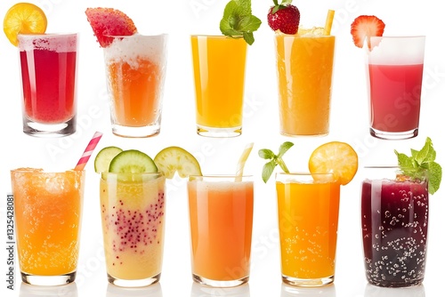 A collection of variety colorful fresh fruit juice 