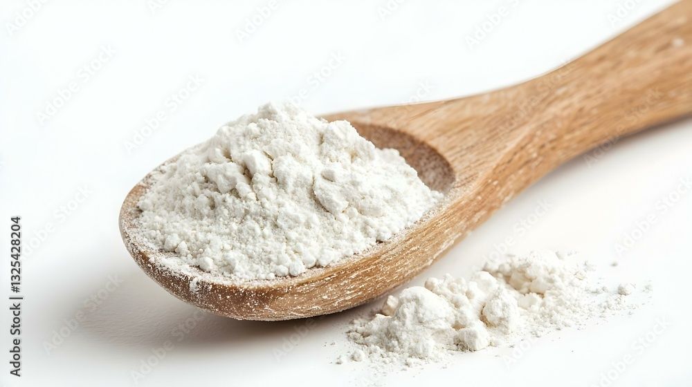 Close-up of a wooden spoon filled with white Close-up of a wooden spoon filled with white