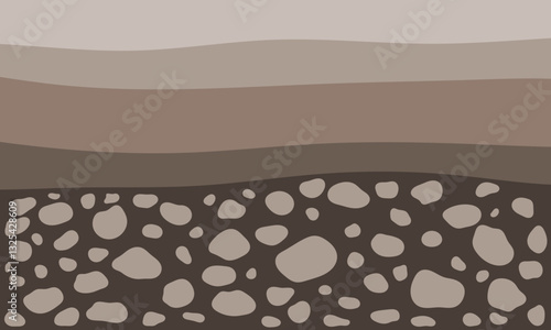 Brown gravels and soils layers. Sedimentary deposition