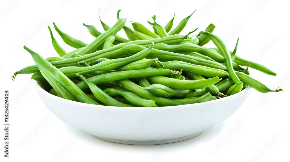 Fresh green beans in bowl isolated on white Fresh green beans in bowl isolated on white