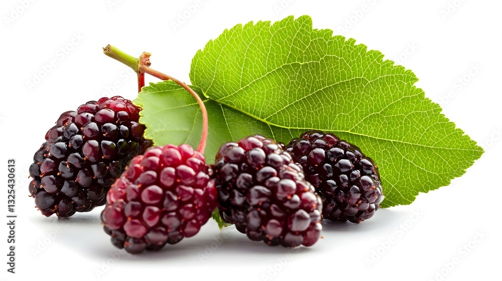 mulberries fruit and mulberry leaf on white mulberries fruit and mulberry leaf on white