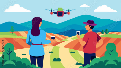 Vineyard owners use drones to map out soil types and microclimates within their fields helping them optimize g variety selection and placement for quality wines.. Vector illustration