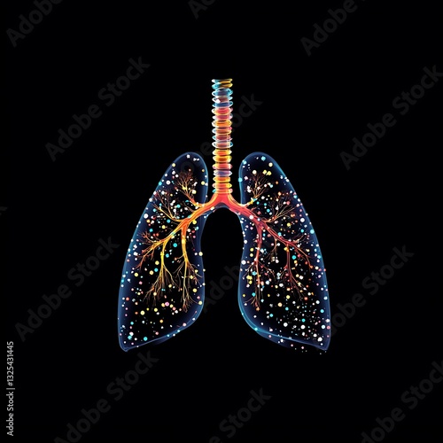 illustration of human lungs with black background