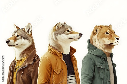 group of people in jacket with dogs head