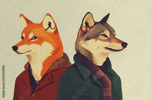 handsome fox and dog in a suit