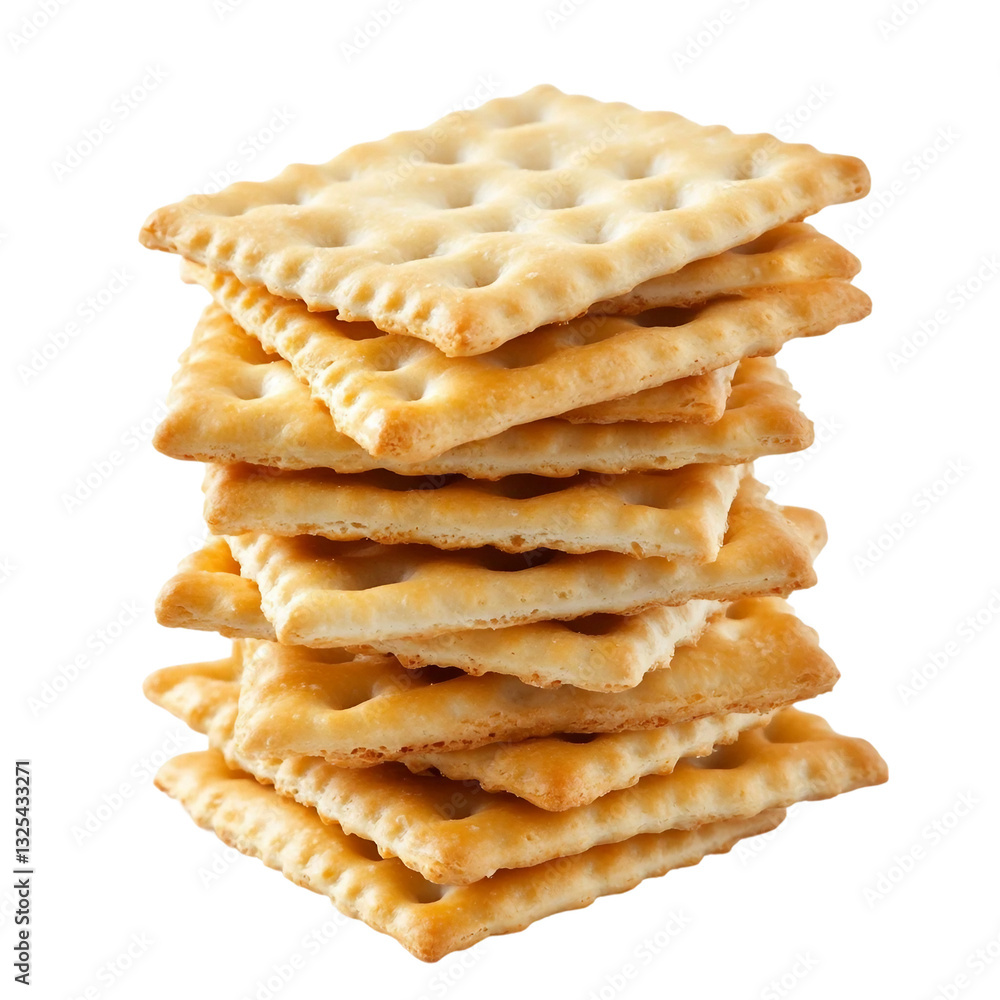 stacked pile of crispy saltine crackers isolated on transparent and white background, clipping path stacked pile of crispy saltine crackers isolated on transparent and white background, clipping path