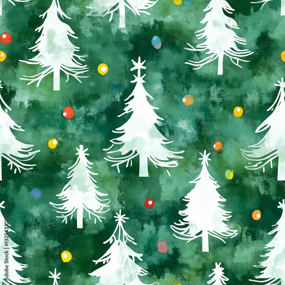 Fototapeta premium Christmas Tree Background, Green Watercolor Wash