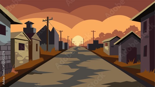 The sound of silence echoes through the empty streets a solemn reminder of the lives lost in this desolate village.. Vector illustration