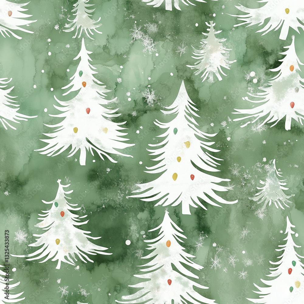 Obraz premium Christmas Tree Background, Green Watercolor Wash