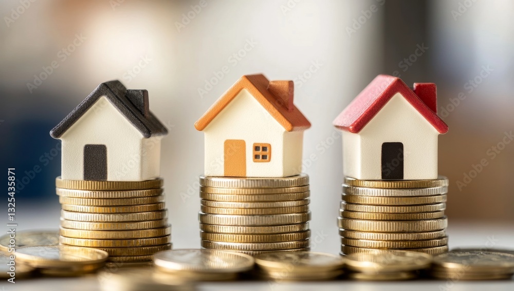 Miniature homes on stacks of coins (1) Miniature homes on stacks of coins (1)