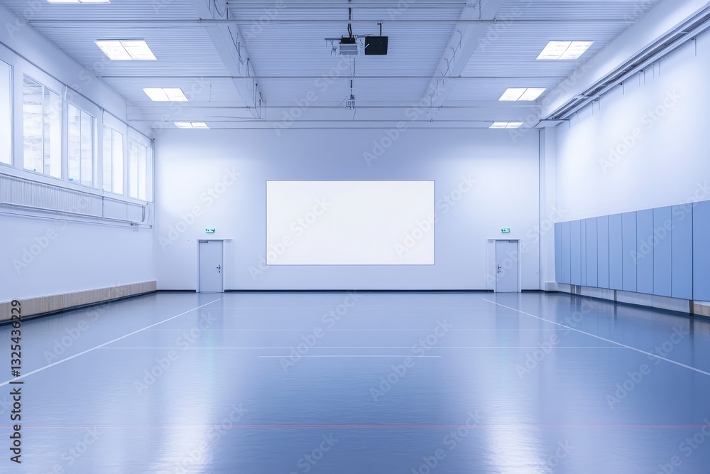 Minimalist Indoor Sports Hall with Empty Wall and Gleaming Floor Minimalist Indoor Sports Hall with Empty Wall and Gleaming Floor