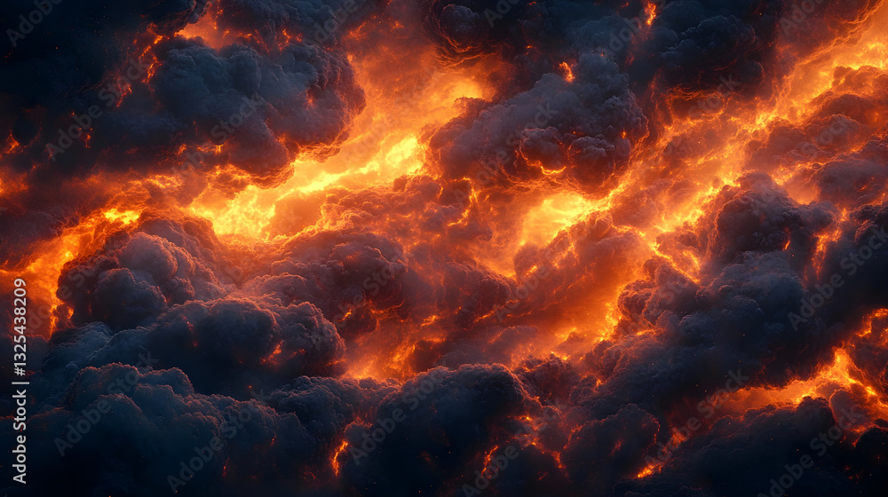 Infernal storm clouds glowing with ember-like streaks of red orange and deep black smoke Infernal storm clouds glowing with ember-like streaks of red orange and deep black smoke