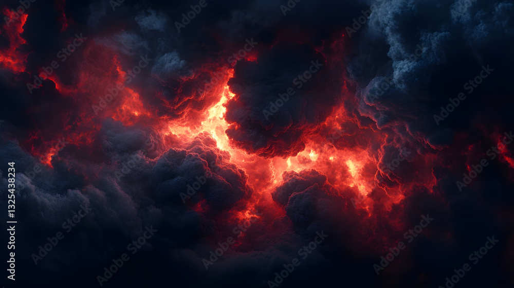 Infernal storm clouds glowing with ember-like streaks of red orange and deep black smoke Infernal storm clouds glowing with ember-like streaks of red orange and deep black smoke