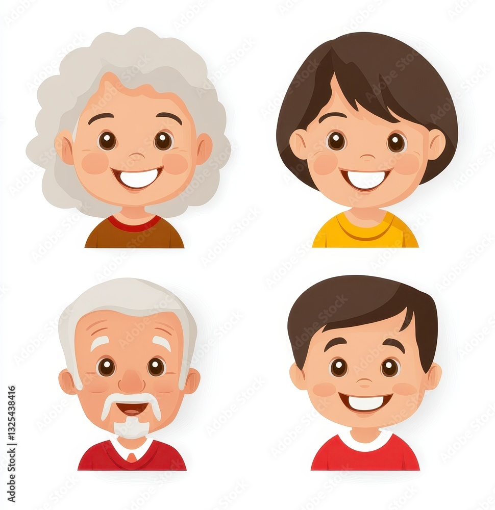 Diverse Group of Cartoon Characters with Smiling Faces and Hair Diverse Group of Cartoon Characters with Smiling Faces and Hair