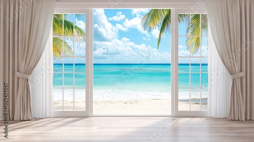Coastal-inspired white folding doors opening to an ocean view.