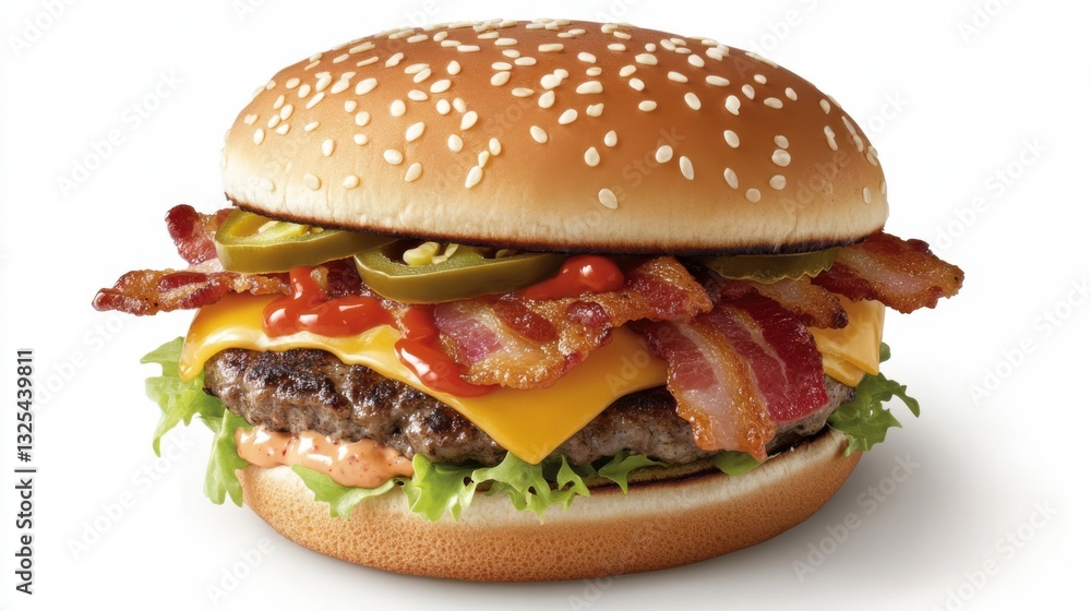 crispy bacon, sriracha mayo, and a soft sesame bun, crispy bacon, sriracha mayo, and a soft sesame bun,