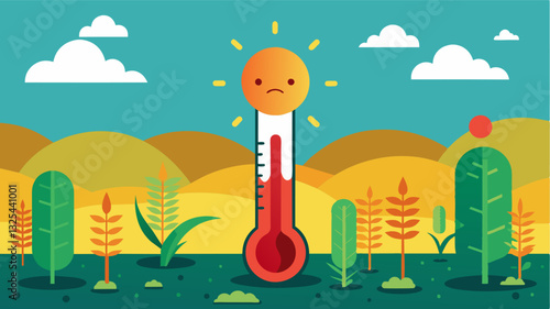 The temperatures on the thermometer were skyrocketing bringing on a wave of despair and worry as farmers watched their oncethriving crops succumb to the unrelenting heat.. Vector illustration