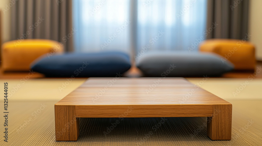 Japanese Inspired Living Room with Low Wooden Tab and Cozy Seating Japanese Inspired Living Room with Low Wooden Tab and Cozy Seating