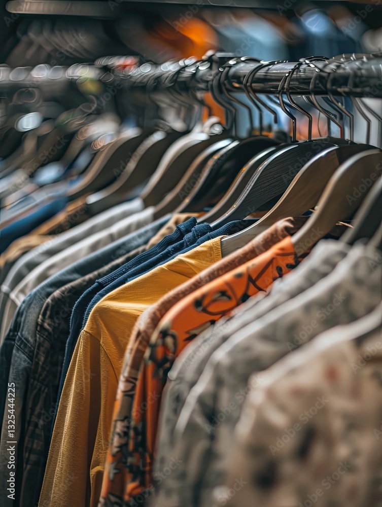 Fototapeta premium Clothing rack showcasing diverse styles and textures in a boutique setting