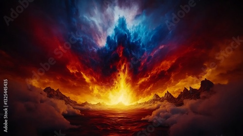 Fiery Sky for Volcanic Landscape, Dramatic Cloudscape.