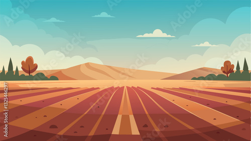 The silence in the empty field is deafening as the dusty soil no longer churns under the weight of tractors and plows remaining untouched and forgotten.. Vector illustration