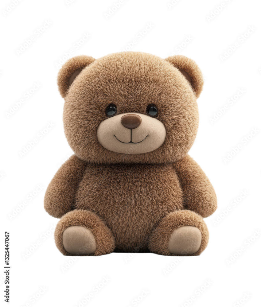 Obraz premium Adorable Brown Plush Teddy Bear with Smiling Face and Soft Fuzzy Texture, Classic Stuffed Animal Toy Photography Isolated on Transparent and White Background
