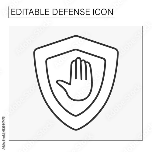  Shield line icon. Dangerous sign. Stop. Defense concept. Isolated vector illustration. Editable stroke