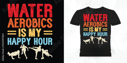 Water Aerobics Is My Happy Hour Funny Aerobics Instructor Vintage Aerobics T-shirt Design