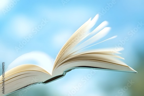 Open Book Fluttering in the Gentle Breeze Against a Serene Sky