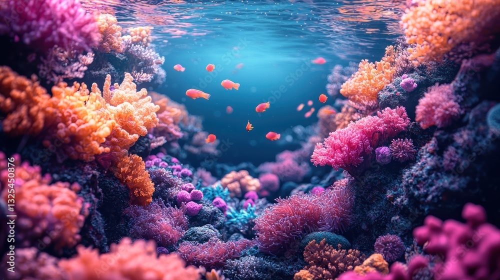 Fototapeta premium Vibrant underwater coral reef scene with colorful fish.