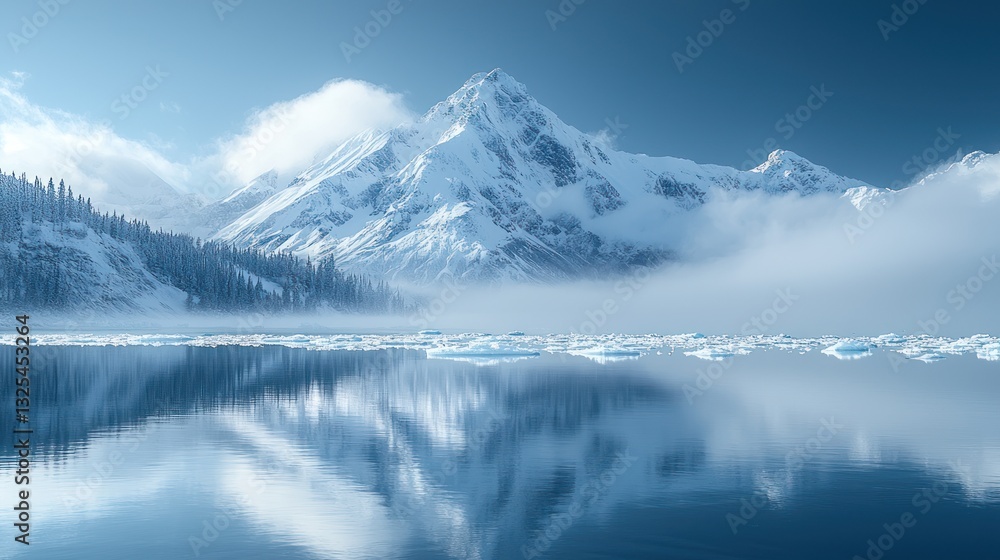 custom made wallpaper toronto digitalMajestic snow-capped mountain reflected in a tranquil, icy lake.