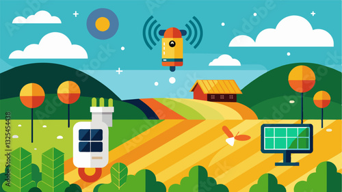 Through satellite imagery and GPS tracking farmers can monitor the growth and movement of their crops across large fields.. Vector illustration
