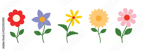 flower plant flat design set