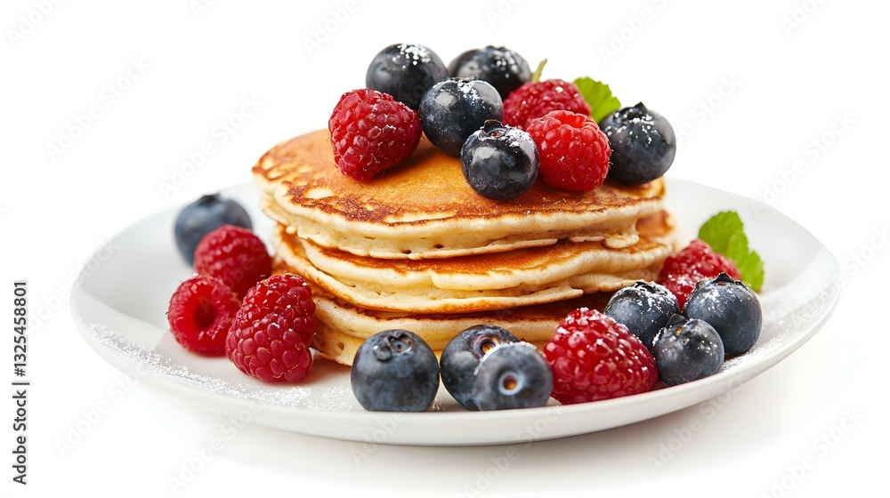 Pancakes with berries on a plate over white Pancakes with berries on a plate over white
