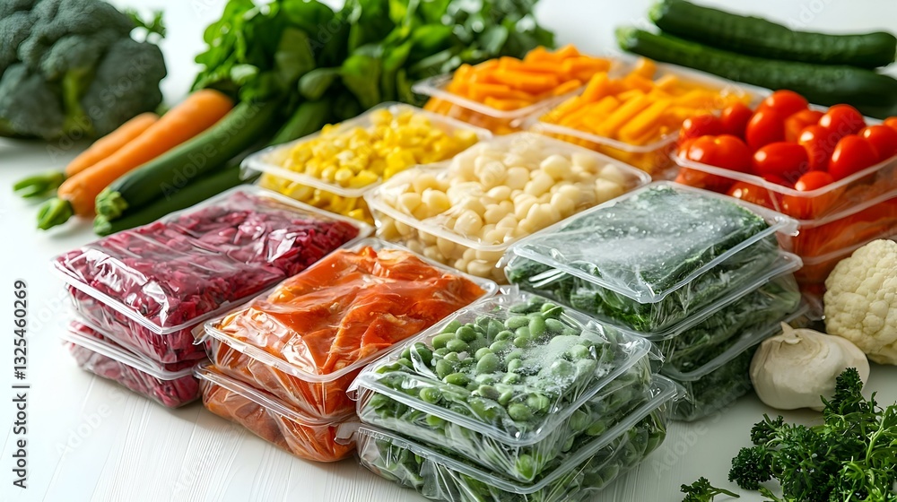 Fototapeta premium Set with frozen vegetables in plastic bags