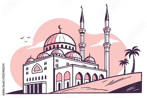 Modern Flat Mosque Silhouette Vector Illustration  Isolated on Transparent Background