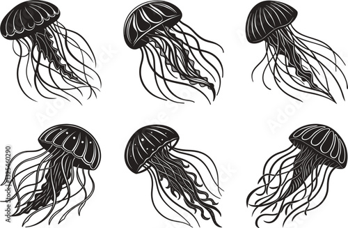 Elegant Ocean Drifters A Collection of Jellyfish Silhouette.