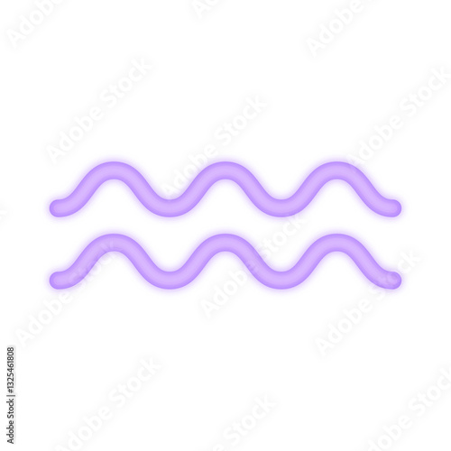 A vibrant neon illustration of the Aquarius zodiac symbol glowing in purple, representing astrology, innovation, independence, and air sign energy